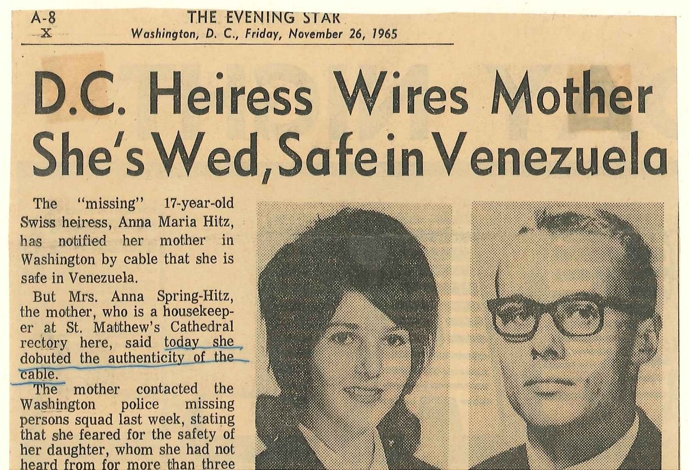The Evening Star, 1965, with the family's blue underline.